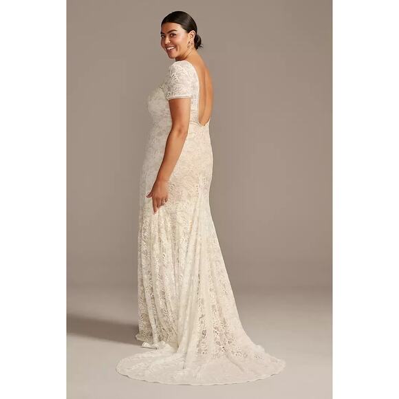 Melissa Sweet Ivory Champagne Short Sleeve Lace Train Wedding Dress Plus Sz 22W - Picture 12 of 12